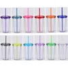 12 Color 16oz Classic Tumbler With Lids Colored Acrylic Sippy Cups Double Wall Insulated Plastic Tumblers Coffee Cup Water Bottle Free Straws Customizable DIY Gifts