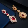 Oro giallo Colore rosso indiano CZ Crystal Vintage Ethnic Bridal Long Big Wedding Orecchini gioielli per le donne CZ301 210714