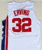 Mens 농구 유니폼 2 모세 Mees Malone 6 Julius erving 저지 블루 레드 화이트 32 줄리어스 erving 13 chamberlain 스티치 크기 S-2XL