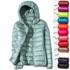 Ultraleichte Entendaunenjacke für Damen, warme Steppparkas, Wintermäntel mit Kapuze, Herbst-Outwear-Mantel in Übergröße 211126