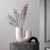 Nórdico vaso cerâmico simples pote de flores casa decoração acessórios sala de estar interior escritório mesa mesa decoração jardim 211215