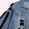 Twotwinstyle Cross Lace Up Bowknot Denim Jacket voor vrouwen Rapel lange mouw casual hit kleur jassen vrouwelijke mode lente 210517