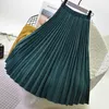 Två lager Spring Women Suede Kjol Long Plisserade Kjolar Toppmärke Kvinnor Saias Midi Faldas Vintage Kvinnor Midi Skirt 210721