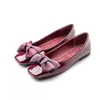 Nytt Lackläder Platt Dam Butterfly-knot Balett Flats Skor Dam Plus Size 41 Svart fyrkantig tå fluga Skor Svart för Lady 823