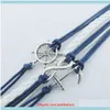 Шарм ювелирные изделия, будь то Sier Bracelets Jewelry Jewelry Sautical Rudder Anchor Blue Leather Bangle Bracelet A1 Delive Delivery 2021 I7OY1698293