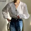 Hollow malha mulheres cardigan verão ver através de manga longa v-pescoço único suéter fino breasted moda coreana 210519