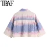 Traf Women Fashion met zakken Tie-Dye bijgesneden blouses vintage reverskraag korte mouw vrouwelijke shirts chic tops 210415