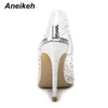 Aneikeh Rhinestone Mulheres PVC Limpar Bombas Transparentes Perspex Heel Stilettos Altos Saltos Pontos Pontos de Toes Sapatos Sapatos Sapatos de Vestido Y0611