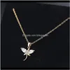 Halsband hängar släpp leverans 2021 smycken Dragonfly Pendant Zircon Sier Plated Necklace Chokers for Women Fashion of Zvwav