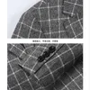 (Jackor + Vest + byxor) Tuxedo Man Ren Bomull Plaid Business Blazers / Herr Slim Tre-Piece Suit / Man Groom Klänning Grå Blå 3XL X0909