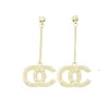 18 carats plaqué or marque de luxe designers lettres boucles d'oreilles pendantes géométriques célèbres femmes rondes cristal strass face perle boucle d'oreille bijoux de fête de mariage