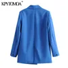 Kpytomoa Kadınlar Moda Ofis Kıyafeti Kruvaze Blazer Ceket Vintage Uzun Kollu Cepler Kadın Giyim Şık 211029 Tops