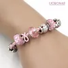 Jóias femininas por atacado 2021 pulseira de câncer de mama pulseiras de conscientização de fita rosa com padrão de flores lampwork contas de vidro pulseira Pulsera