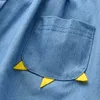 デニム刺繍ガールドレス春の新しいデザインターンダウンカラー長袖スリム子供服2021新しいカワイイドレス1-5T Q0716