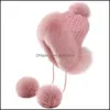 Casquettes Chapeaux, Foulards Gants Mode Aessories Bérets Femmes Chapeau Femmes 100% Pompon Véritable Véritable Chapeaux D'hiver Tricotés Bonnets Cache-Oreilles Trappeur E