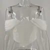 Newasia vita kvinnor blouses sexiga av axelkorsett toppar sommar kortärmad utbenad chiffong splice pu läder blusas svart 210413