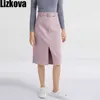 Lizkova Pink Pencil Skirt Winter Women High Waist Split Faldas With Belt Elegant Official Ladies Jupes 2810 210730