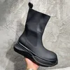 Män Läder Mid-Half Boots Trainer Casual Man Skor Höjd Öka Högklassar Svart Höst Sneakers