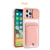 Transparent TPU Slide Camera Cases Lens Protective Antichoc Card Holder Case pour iPhone 12 11 Pro Max