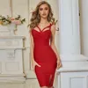 Sommar röd ärmlös Bodycon Bandage Dress Women Sexy Spaghetti Strap Club Celebrity Evening Party Vestido 210423