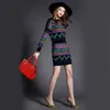 Autumn Winter Knitted Short Skirt Two Piece outfits Women Pullovers Sweaters Long Sleeves Waved Pattern Black Women's Sets 937J 210420