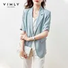 VIMLY été femmes Blazers élégant cranté solide manteaux et vestes décontracté affaires Blazer minimalisme manteau femme costume F7138 211019