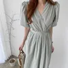 Elegance Outwear Solid Loose Girls Streetwear Femme Manches courtes Robes Lady Summer Chic Slim Robes longues 210525