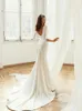 Modest Satin Mermaid Wedding Gowns With Long Sleeves Plunging V Neck Beaded Sexy Bridal Dresses Court Train Elegant Simple Boho Garden Robes de Mariée AL9500