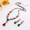 Ensemble collier et boucles d'oreilles CRLEY Est, accessoires de luxe pour robe de mariée, vert brillant, rouge, pour dames