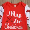 0-2Y mijn 1e kerstgeboren baby babyjongen jumpsuit cartoon herten lange mouw romper xmas kleding 210515