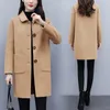 Casual Women Wool Coat Autumn Winter Fashion Korean Mid-Long Sleeve 's Coats Blends Black Tops 785G 210420