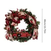 装飾的な花の花輪素朴な籐の花輪赤いトラック秋の正面玄関の造りのクリスマスの花輪がリボン弓お祝い農家