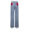 Gwiazda Wzór Niebieski Flare Dżinsy Kobiet Y2K Dżinsowe Spodnie Dla Kobiet Vintage Nowy Harajuku Wysoka talia Pełna długość Spodnie Capris 210415