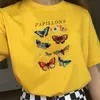 Papillons Butterfly Graphic Tee 100% Bawełna Harajuku Hipster Crew Neck Kobiety T-shirt Cute Estetyczne Vintage Cool Female Top 210518