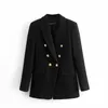 Frauen Anzüge Mode Metall Zweireiher Woll Blazer Vintage Langarm Mantel Mit Tasche Weibliche Oberbekleidung Chic Tops Herbst Winter büro arbeit Outercoat