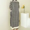 High Quality Korean Houndstooth Sweater Suits Fashion Vintage Long Knitted Cardigan Coat + Vest Dress Female 2 Piece Set 210514