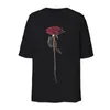 Rose Flower Shoulder Pad Short-Sleeved Women's T-shirt 2022 Tryckt bomull rund hals rak avslappnad all-match topp