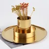 NewStainless Steel Gold Round Port Flower Vaas Cilinder Penhouder Rose Vazen Multifunctionele Opslag Potlood Barrel Tuin Decoratie LLE10641