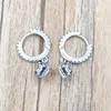 Authentic 925 Sterling Silver Pandora Square Sparkle Hoop Stud Earrings luxury for women men girl Valentine day birthday gift 298503C01