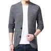 Свитер кардиган мужская шерсть одиночная погружная простая сплошной цветной стиль Свободные вязаные куртки пальто азиатский размер M-4XL 211109