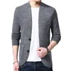 Camisola Cardigan Homens de lãs Única peito de cor sólida simples estilo solto malha jaqueta casaco asiático tamanho M-4XL 211109