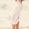 Vit strandklänning Tunika för Saida de Praia Bikini Cover Up Vestido Baddräkt Cover Ups Kaftan Pareo # Q808 210420