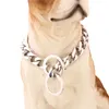 Prata pet colarinho colar coleira 19mm de aço inoxidável colarinho colar peludo bulldog pug pets leashes