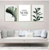 노르딕 골드 파인애플 그린 잎 캔버스 그림 벽 아트 편지 따옴표 포스터와 공장 식물 그림 거실 211222