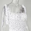 Deat Kadınlar Beyaz Çiçek Lace Up Mini Elbise Yüksek Bel Ince Moda İlkbahar Yaz 11B083 210709