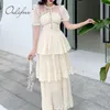 Été femmes élégantes longue fête dentelle blanche Crochet Sexy Maxi robe de gâteau 210415