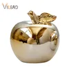 VILEAD Ceramic Golden Apple Figurines for Christmas Fruit Decoration Model Ornaments Home Office Desktop Decor Accessories Gift 210804