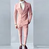 Pink Fashion Sunshine Men Suits Double Breasted 2 Pieces (Jacket+Pants) Peaked Collar Slim Fit Suits for Wedding Party Tuxedos X0909