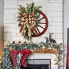 Weihnachtsdekorationen Winterkränze Bauernhäuser Roter Waggon Rad Kranz Vintage Girlanden Für Haustür Urlaub Dekorative