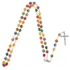 Pendant Necklaces 1Pcs Colorful Acrylic Rose Flower Beads Religious Cross Necklace Catholic Rosary Jesus Crucifix Stars Mary Centerpiece